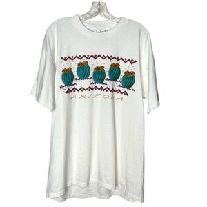 ONEIDA White Arizona T Shirt Cactus Single Stitch 1993 Size Large UNISEX